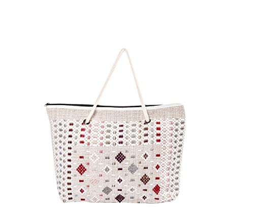 Leo Design Large summer Beach Tote Bag Boho Zipper Closure Bohemian