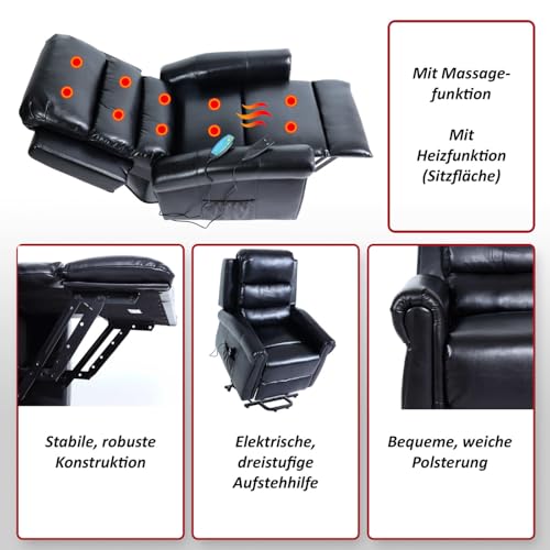 Mendler Fernsehsessel HWC-K63, Relaxsessel Sessel, Liegefunktion Aufstehhilfe Massage Heizfunktion, Kunstleder - schwarz – Bild 4