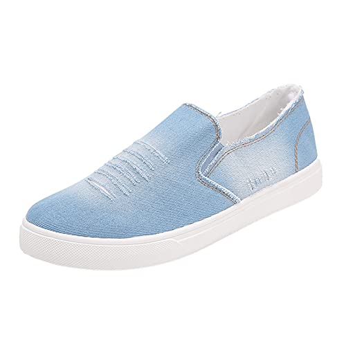 Woaikeyu - Zapatillas de deporte para hombre, planas, cómodas, casuales, de primavera y otoño, para hombres, de lona con suela gruesa de mezclilla sin cordones, azul claro, 41 EU