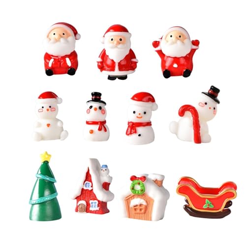 Shamiina 11個クリスマス ミニチュア 置物 ミニクリスマスオーナメント クリスマス 手作りアクセサリー ツリー DIY サンタクロース 雪だるま ミニチュア 樹脂クリスマス置物 クリスマスドールハウス妖精ガーデン装飾 スノーグローブ パーティー