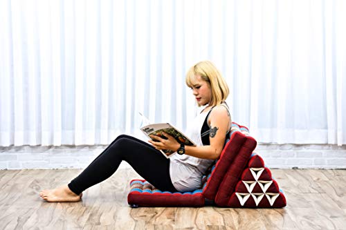 Image of Leewadee - Comfortable Japanese Floor Mattress Used As Thai Floor Bed with Triangle Cushion, Futon Mattress Or Thai Massage Mat, 67 x 21 inches, Blue Red