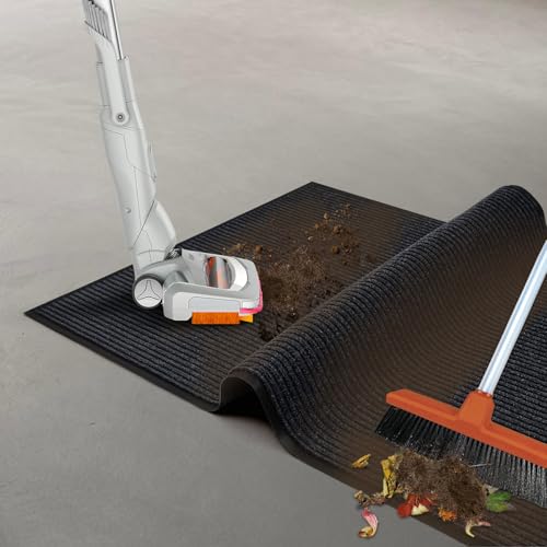 Image of Durable Rubber Door Mat - Heavy Duty, Indoor /Outdoor, Easy Clean, Waterproof, Low-Profile Mat for Entry, Patio, Garage - Stylish (Charcoal, 10' x 3' (Mud Trapper))