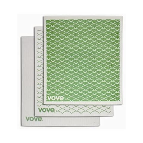 Vove | Natural Swedish Dishcloth | Eco Friendly | Cleaning Sponge Cloth | Non-Scratch and Absorbent for Kitchen and Household | 3 Cloths Cover