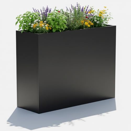 Tall Metal Planter for Outdoor Plants 38Lx13Wx30H All-Weather Durable Plant Box Large Rectangular Planter with Drainage Holes & Removable Shelf Modern Decor for Tall Small Plants Trees Flowers