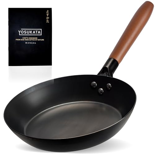 YOSUKATA Sartén de Acero al Carbono de 26 cm Sin Antiadherente - Cacerola Pre-sazonada Con...