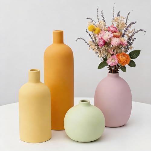 Macaron Ceramic Vase Set of 4, Modern Colors Home Decor,