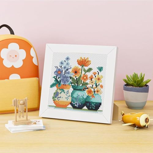 Image of Tiwabb Flower Cross Stitch Kits for Adults Beginners,Flowers Stamped Cross Stitch Kits with Framed,Embroidery Kit for Beginners,Partial Floral 11CT Cross-Stitch Arts and Crafts for Adults 7x7inch