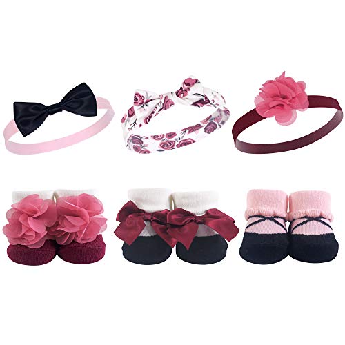 Hudson Baby Unisex Baby Headband and Socks Gift set, Burgundy Floral, One Size