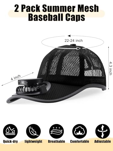Image of Yaomiao 2 Pcs Solar Baseball Cap with Fan Unisex Sun Protection USB Charging Fan Mesh Hat for Summer Outdoor