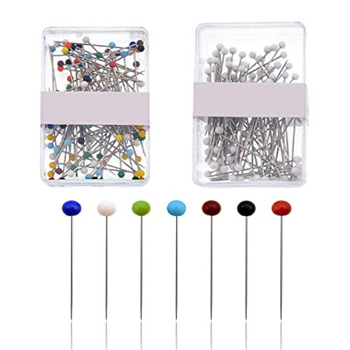 XINGSUI Alfileres de Cabeza de Vidrio de 200 Piezas, alfileres de Cabeza de Sastre Reutilizables, con Caja de Almacenamiento, utilizados para Bricolaje a Medida (Blanco y Color) Cover