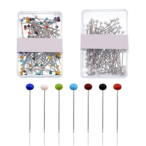 XINGSUI 200Pcs Glass Head Pins, Reusable Tailor Head Pins, with Storage Box, Used for Tailor DIY (White and Color)