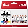 Paquete de 6 cartuchos de tinta PGI-35 CLI-36 compatibles con Canon 35 36 cartuchos de tinta para impresora PIXMA TR150 IP110 TR152 TR160 mini260 mini320 (4 unidades, negro, 2 tricolores)