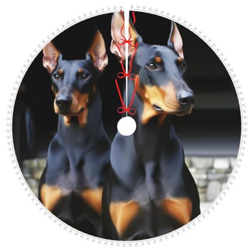 Jupe de sapin Doberman 122 cm à pompons double couche