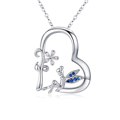 CUOKA MIRACLE FairyÂ Necklace, Flower Girl Necklace S925 Sterling Silver Heart Pendant Necklace FairyÂ Jewelry Gift for Women Teen Girlfriend