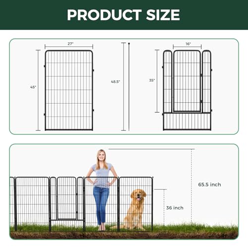 Image of FXW Garden Fence Outdoor for the Yard - 45in(H) x 9.1ft(L) Heavy Duty Metal Animal Barrier for Dog, No Dig Decorative Dog Fence, 4 Panels, Black