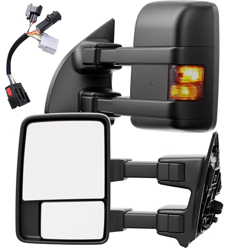 AUTOBULL Smoked Power Heated Tow Mirrors Compatible with Ford 1999-2016 F250 F350 F450 F550 Super Duty 2001-2005 Excursion Extended Trailer Towing Side Mirrors w/Turn Signal Running Light