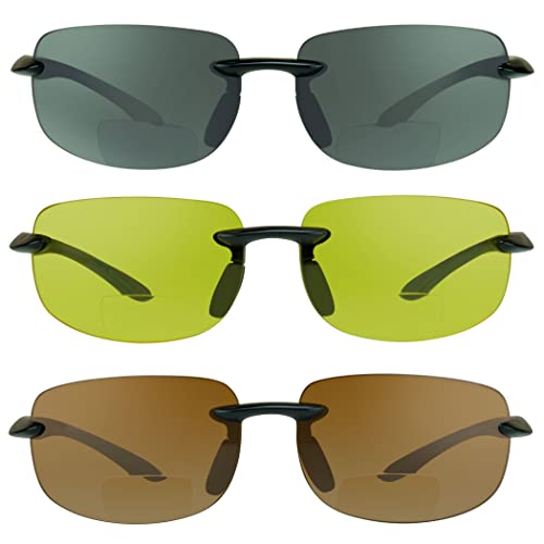 proSPORT BIFOCAL Sun Reader Wrap Around Sport +1.75 Smoke, HD & Yellow Black Frame Men Women