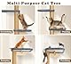 Katzenbaum Wand Groß 210cm, Kratzbaum Katzen Kletterwand 5 Eben aus Natürliches Holz mit Weichem Grauem Plüschstoff, Katzenkratzbaum für Katzen zum Klettern, Kratzen und Spielen