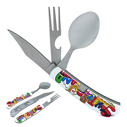 TopSpirit® Camping Tool 4 en 1 Coloured Limited Edition – Cubiertos de viaje de acero inoxidable – Cubiertos plegables Multiherramienta – Cubiertos de camping