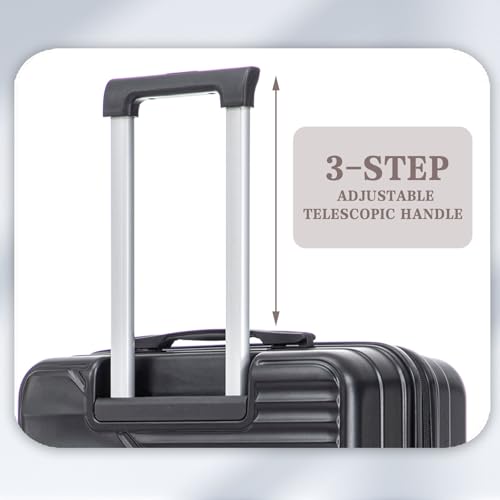 Durable 3-Piece ABS Luggage Set - 20"/24"/28" Carry-On Suitcases with Combination Lock - Stylish Black Travel Bags3