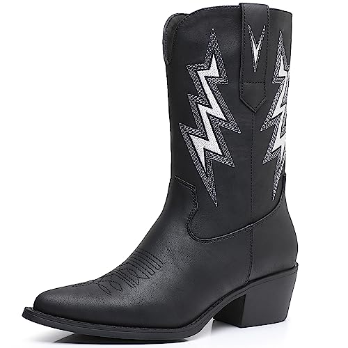 GLOBALWIN Women's Cowgirl Boots Mid Calf Western Cowboy Boots For Women Comfortable Low Heel With Zipper