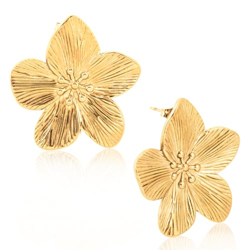 Boucles d'oreilles fleur d'or pour les femmes, grandes boucles d'oreilles Déclaration d'or, boucles d'oreilles pendentif fleur de bohème pétale, bijoux fille pour les...