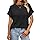 Cuptacc Tshirt Damen Sommer Kurzarm Rundhals T-Shirt Basic Oversize Top Damen Einfarbig Oberteil Freizeit 2XL 50-52 Schwarz