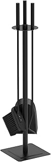 vounot® Ensembles d’Outils de Cheminée 4 Pièces en Métal Serviteur de Cheminée Balai Pelle Tisonnier et Support pour Poêle à Bois Noir