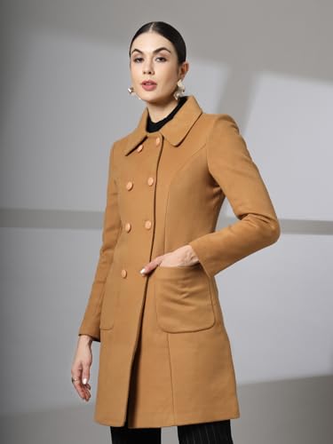Image of CHKOKKO Women Classic Long Winter Coat Double Breasted | Knee Length Design with a Sophisticated Spread Collar and Convenient Front Pockets for All Occasions