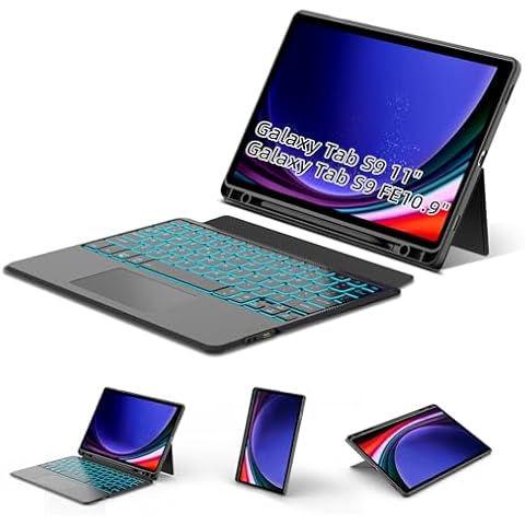 Trackpad Keyboard Case for Samsung Galaxy Tab S9 11"/S9 FE 10.9", Case with Keyboard for S9/S9 FE SM-X710/X716B/X718U SM-X510/X516B/X518U 2023, S9 Tab Stand Cover Detachable Backlit Keyboard Black Cover