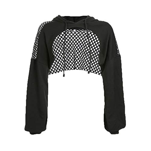 Mxssi Nouveau Femmes Manches Longues Net Tops Goth Punk Rock Raver Hoodies Club De Danse Gothique Fishnet Sweatshirts De Mode