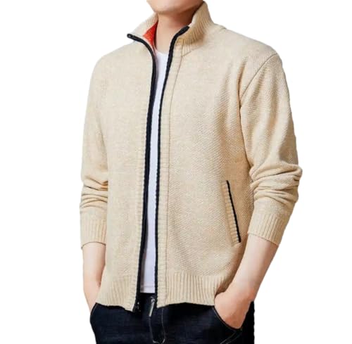 Men Cardigan Knitwear Sweatercoat Stand Collar Long Sleeve Zipper Sweaters