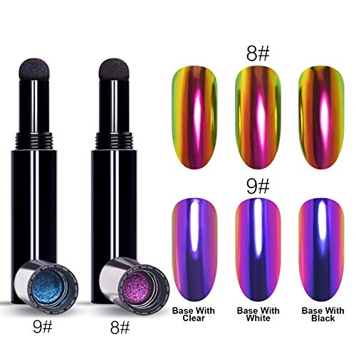 Alexnailart Luftkissen-Nagelpuder-Stift-Set, holografischer Glitzer, Chrom, Spiegelpuder, Maniküre-Design mit… – Bild 7