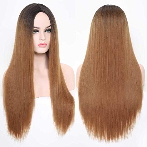 SHINYSHOW 24'' Wig for Women Synthetic Straight Wig Middle Part Long Daily Wear Halloween Party Wig Cosplay Custome