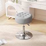 Furniliving Taburete otomano de maquillaje giratorio ajustable de terciopelo de mediados de siglo; taburete redondo moderno de gran tamaño para dormitorio y sala de estar (color gris claro)