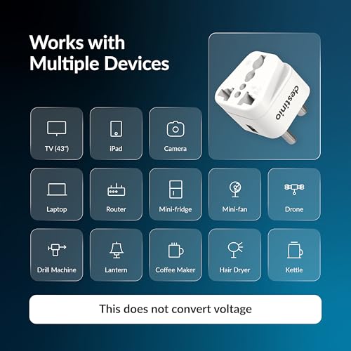 Image of Destinio Universal Travel Converter Plug Type D | World to India Adapter | Compatible for US Canada UK Europe Australia China | CE Certified, ROHS Compliant | 10A 250V Single Socket (Pack of 1 Pack)
