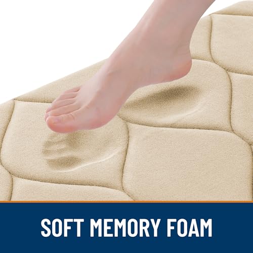 Image of Smiry Memory Foam Bath Mat 24x16, Ultra Soft Absorbent Bathroom Rugs | Beige, Plush Quick Dry and Machine Washable Cushion Bath Mats for Bathroom, Shower, Tub & Home Decor