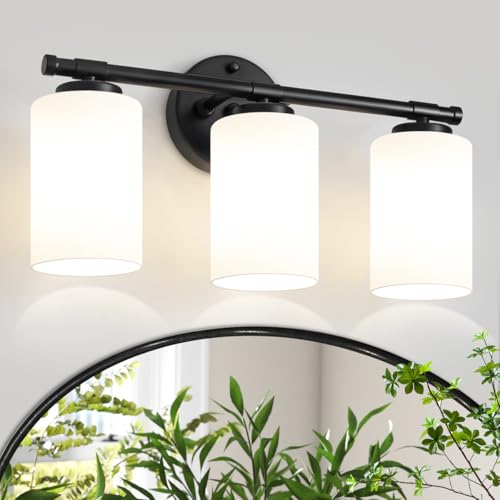 Image of Black Bathroom Light Fixtures,3-Light Bathroom Vanity Light with a White Frosted Glass,Modern Wall Sconces Vanity Lighting Fixtures Over Mirror, UL-Listed