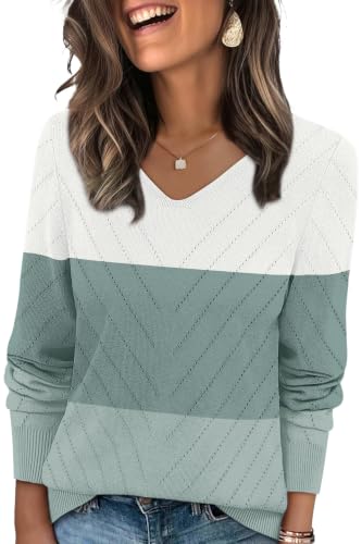 Image of WIHOLL Sweaters for Women V Neck Casual Knit Long Sleeve Tops Lightweight Pullover Clothes Fall Fashion Outfits 2026