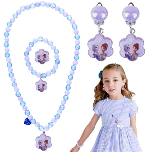 Heartsking Kinderschmuck 4 Stück Schmuck Set Mädchen mit Halskette Armband Ohrringe Haar Accessoires für Kinder für Party Dress Up Party Favours Geburstag Geschenk