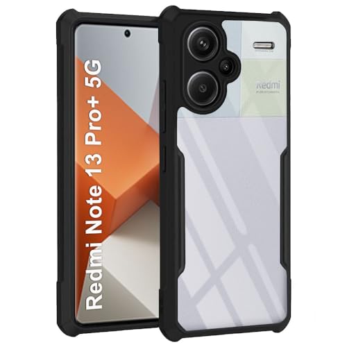 TheGiftKart Crystal Clear Mi Redmi Note 13 Pro Plus 5G Back Cover Case | 360 Degree Protection | Shock Proof Design | Transparent Back Cover Case for Redmi Note 13 Pro Plus (PC & TPU, Black Bumper)- Best and cheap mobile covers in India