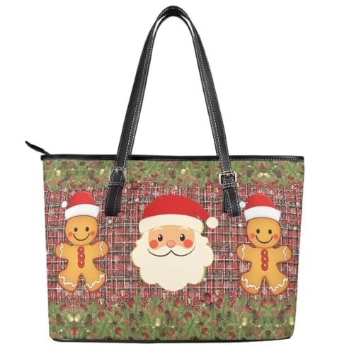 Image of Coldinair Christmas Leather Tote Bag for Women with Zipper Large Shoulder Tote Bag Shopping Casual Travel Bag Handbag Purse