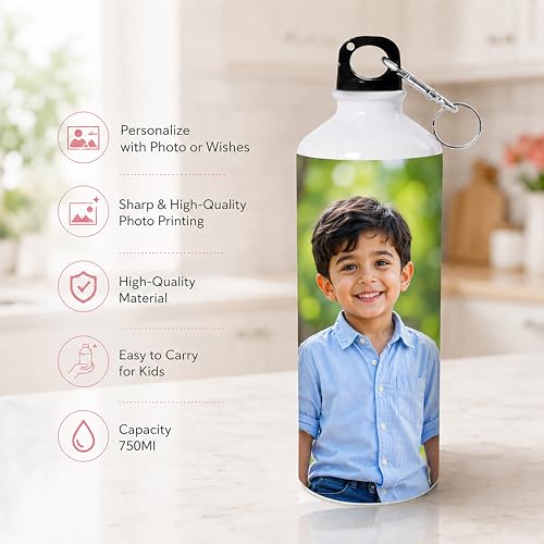 Image of SAVRI Personalized Kid Combo - Custom Photo Printed Metal Bottle & Engraved Steel Lunch Box with Spoon & Fork | Name & Character Engraved | Kids Christmas Gift, Birthday Gift, Return Gift