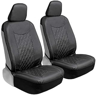 Motor Trend Black Stitched Faux Leather Car Seat Covers for Front Seats – Premium Automotive Bucket Seat Covers, Made for Vehicles with Removable Headrests, Fits Most Car Truck SUV