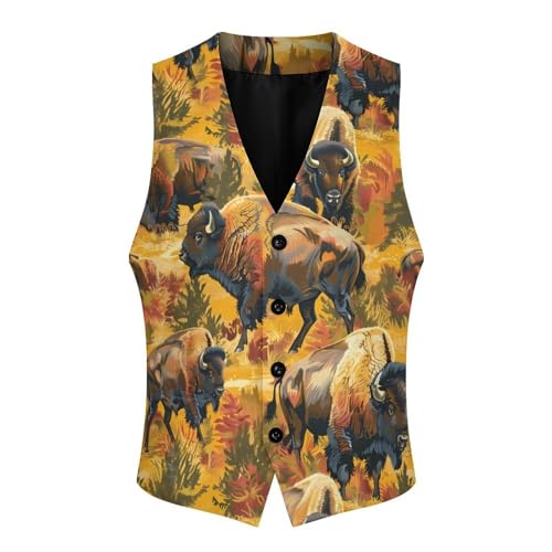 Bison Herd Novelty Men's Suit Vest Funny Formal Dress Vests Business Waistcoat3