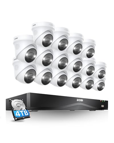 Image of ZOSI 4K 16CH PoE Security Camera System Outdoor with Person Vehicle Detection,16pcs 4K PoE IP Cameras,2 Way Audio,Spotlight & Sound Siren,H.265+ 16Channel 8MP NVR with 4TB HDD for 24 /7 Recording