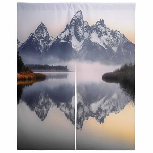 Lalirulero のれん 遮光 幅85x丈90cm おしゃれ 暖簾カーテン 間仕切り 仕切り 防寒 防音 目隠し 厚手 和風 出入り口 グッズ 寝室 玄関 キッチ リビング 春夏秋冬 風景 雪山 森 現実 もみじの木 木 湖