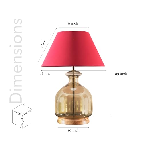 Image of Alper Smoke Luster Glass Table Lamp with Maroon Cotton Shade | Modern Designer Bedside & Living Room Decorative Table Light (Bulb Included)