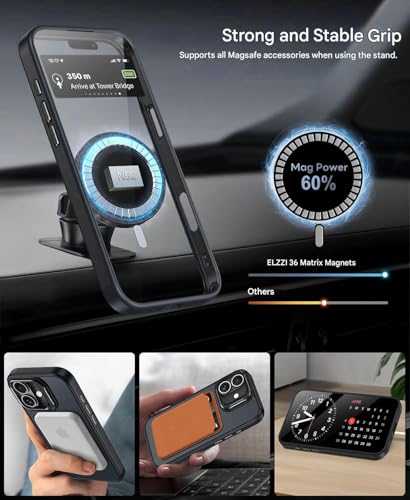 Image of Elzzi for iPhone 17 Case Compatible with MagSafe, Built-in Adjustable Camera Guard Kickstand, Translucent Matte Anti-Fingerprint Heavy Duty Shockproof Phone Cover - Widow Black
