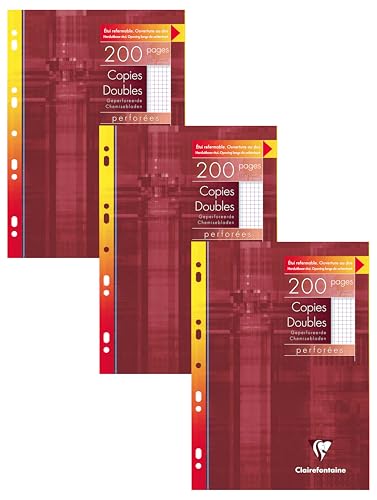 Clairefontaine 47122C Un Étui de Copies Doubles Perforées - A4 21x29,7 cm - 200 Pages Petits Carreaux avec Marge - Papier Blanc 90 g - Étui Réutilisable...